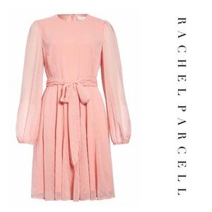 Rachel Parcell Twirl Long Sleeve Dress in Pink Quartz Size Medium belt tie